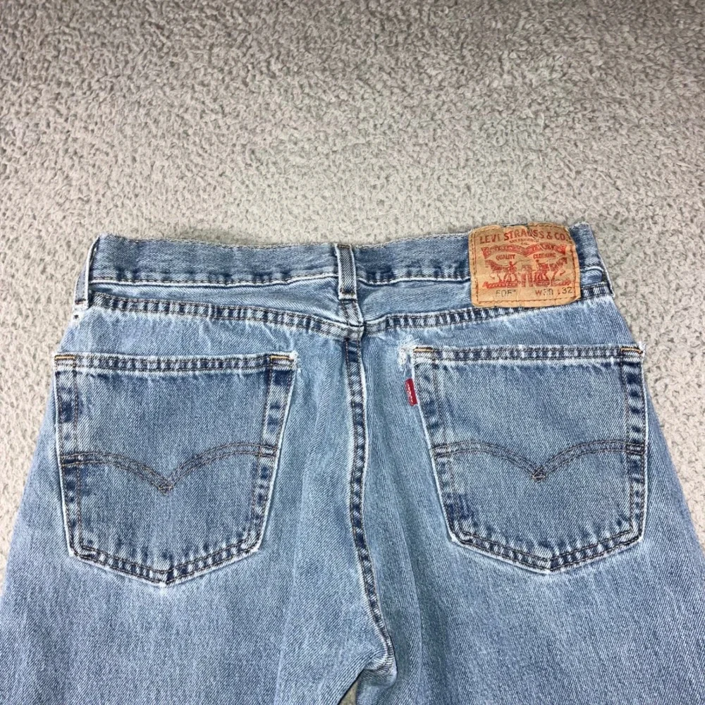 Levi 505 Straight Leg Jeans Mens 30x32 Blue Grunge Distressed Work Fit 30x30.5